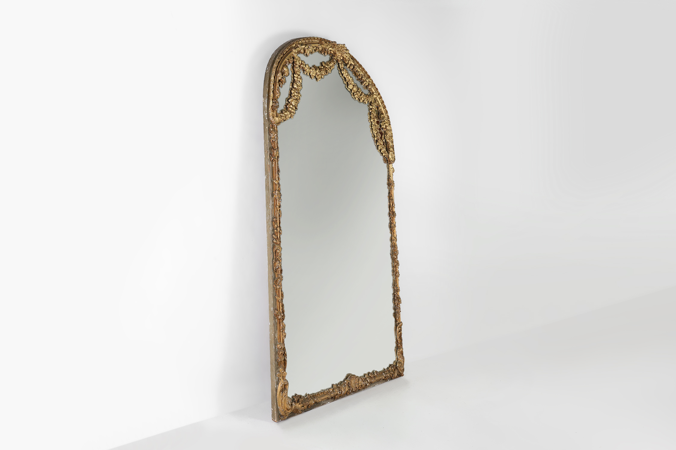 Large baroque decorated chimney mirror in gilted wood, France ca. 1800thumbnail